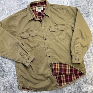 LL Bean Hurricane Shirt Jacket Mens Large Brown Plaid Flannel Lined Chore Work